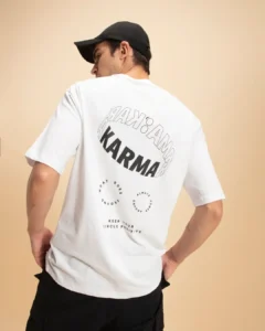 Men's White Karma Circles Typography Oversized T-shirt