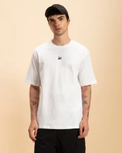 Men's White Karma Circles Typography Oversized T-shirt - Image 2