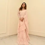 Blush Pink Georgette Draped Saree - Image 3